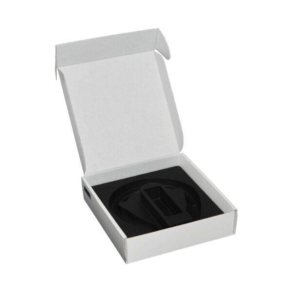 Corrugated Cardboard White Mailer Boxes for Massager Packaging with Plastic Holder and Gold Hot Foiled Logo