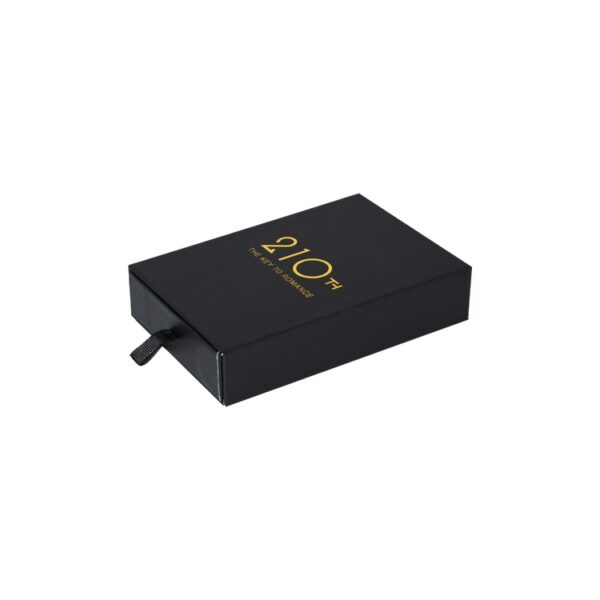 Custom Drawer Box Packaging Slide Open Gift Box with Satin Holder and Gold Logo for Adult Toy Packaging