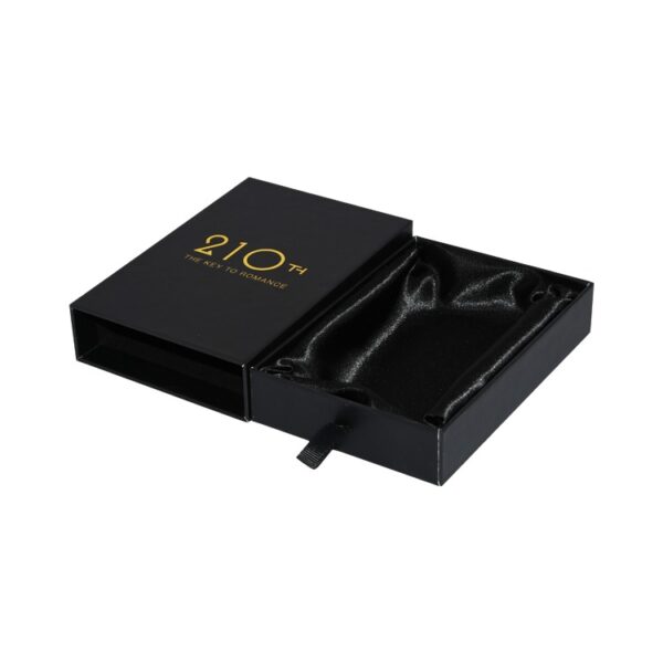 Custom Drawer Box Packaging Slide Open Gift Box with Satin Holder and Gold Logo for Adult Toy Packaging