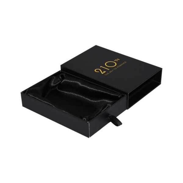 Custom Drawer Box Packaging Slide Open Gift Box with Satin Holder and Gold Logo for Adult Toy Packaging