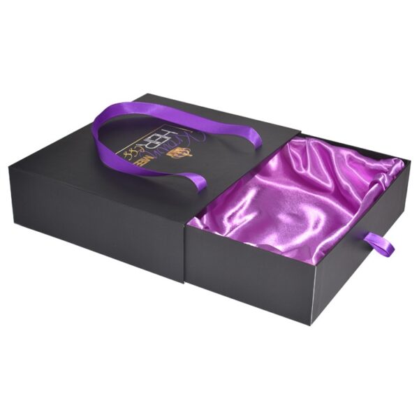 Custom Hair Extension Boxes, Paper Sliding Box with Satin Tray and Silk Ribbon for Luxury Wigs Packaging