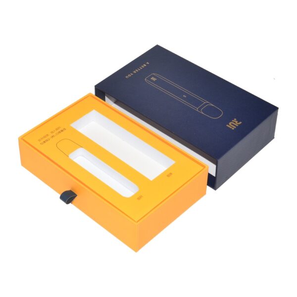 Custom Logo Paper Electronic Cigarette Drawer Gift Packaging Box with Learth Handle and Cardboard Holder