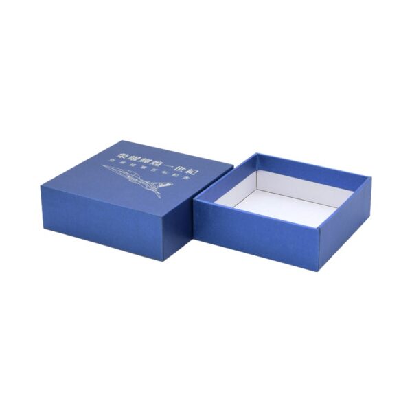 Custom Luxury Packaging Rigid Setup Box in Fancy Paper with Silver Hot Foil Stamping Logo from Manufacturer