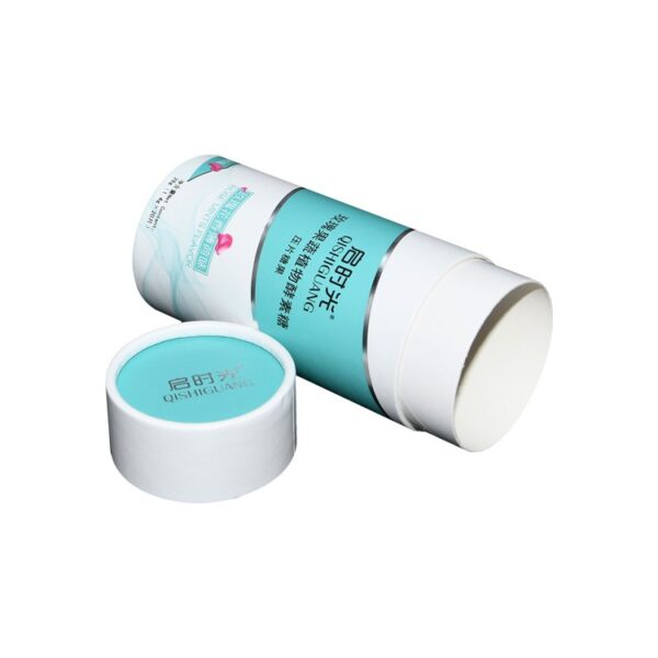 Custom Paper Cardboard Cosmetic Tube Cylinder Packaging Boxes with Silver Hot Foil Stamping Patterns