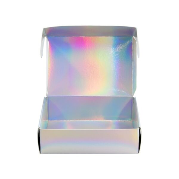 Custom Tuck Top Holographic Paper Mailing Packaging Boxes Iridescent Paper Cardboard Shipping Mailer Box