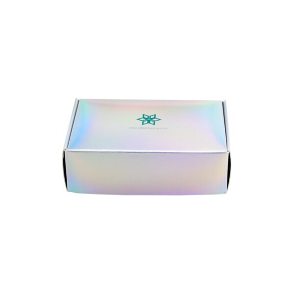Custom Tuck Top Holographic Paper Mailing Packaging Boxes Iridescent Paper Cardboard Shipping Mailer Box