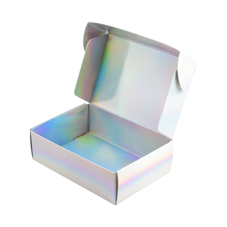 Box Style Library 11 Custom Tuck Top Holographic Paper Mailing Packaging Boxes Iridescent Paper Cardboard Shipping Mailer Box