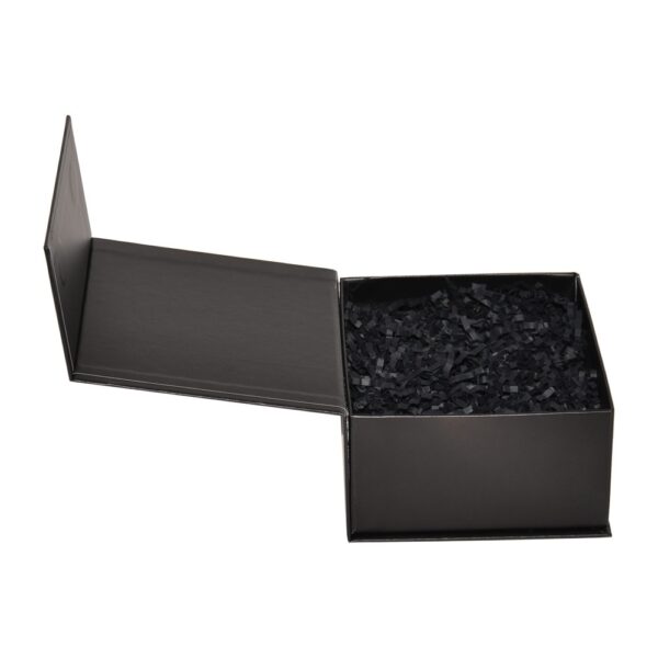 Elegant Matte Black Rigid Magnetic Closure Gift Box with Shredded Tissue Paper Holder for Cosmetics Packaging
