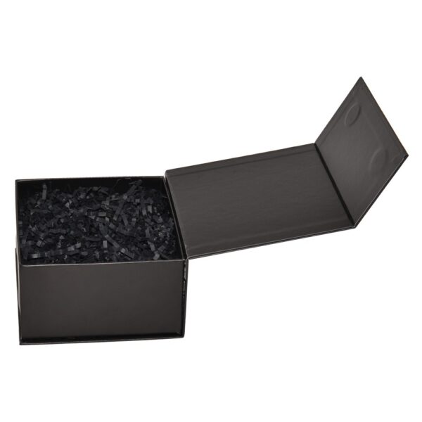 Elegant Matte Black Rigid Magnetic Closure Gift Box with Shredded Tissue Paper Holder for Cosmetics Packaging