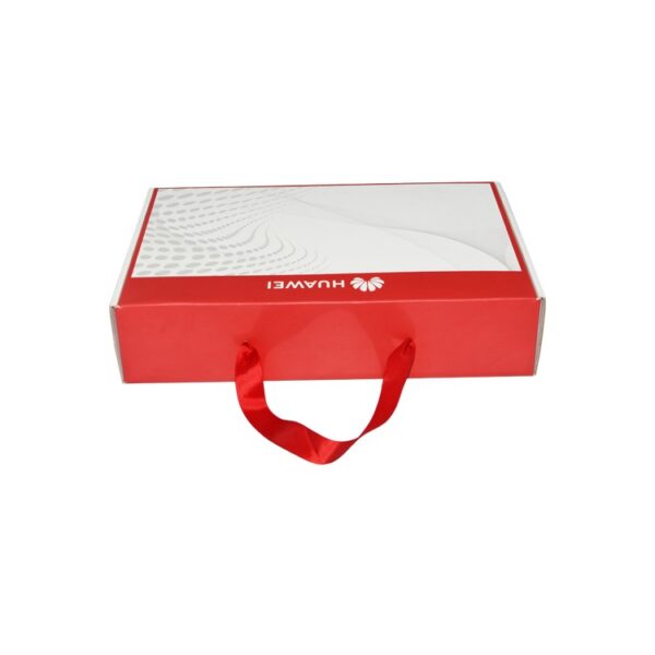 Foldable Corrugated Paper Laptop Packaging Box with Silk Ribbon Handle, Corrugated Cardboard Mailer Box