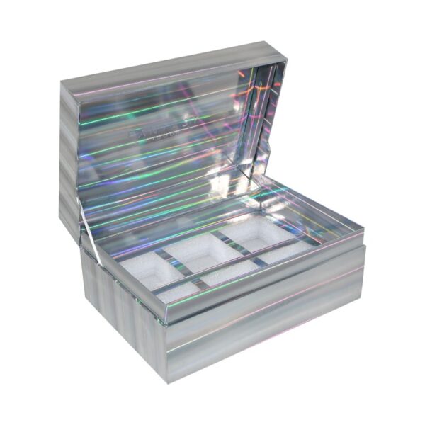 Holographic Clamshell Cardboard Gift Box, Iridescent Packaging Box with Foam Holder and Embossed Logo