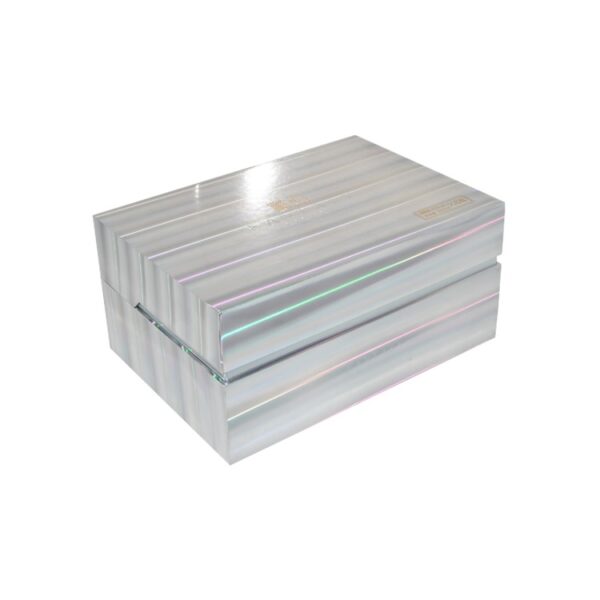 Holographic Clamshell Cardboard Gift Box, Iridescent Packaging Box with Foam Holder and Embossed Logo