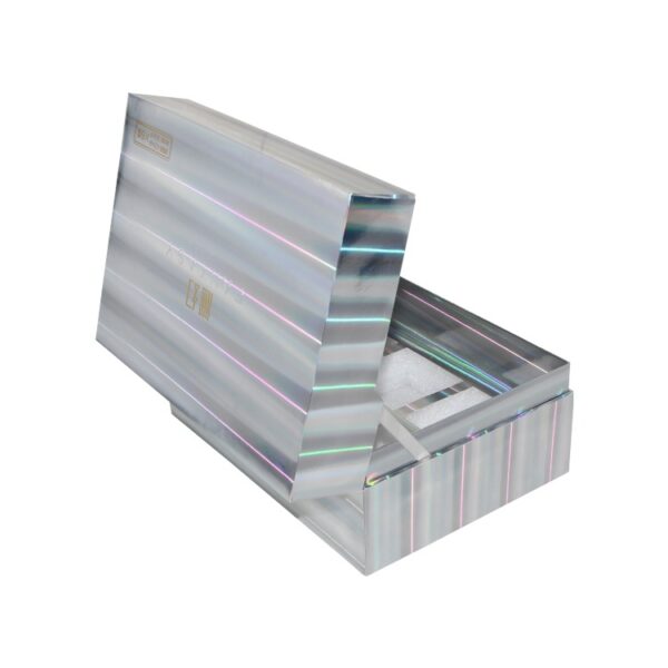 Holographic Clamshell Cardboard Gift Box, Iridescent Packaging Box with Foam Holder and Embossed Logo