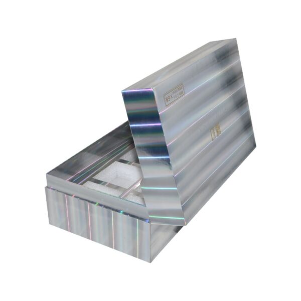 Holographic Clamshell Cardboard Gift Box, Iridescent Packaging Box with Foam Holder and Embossed Logo