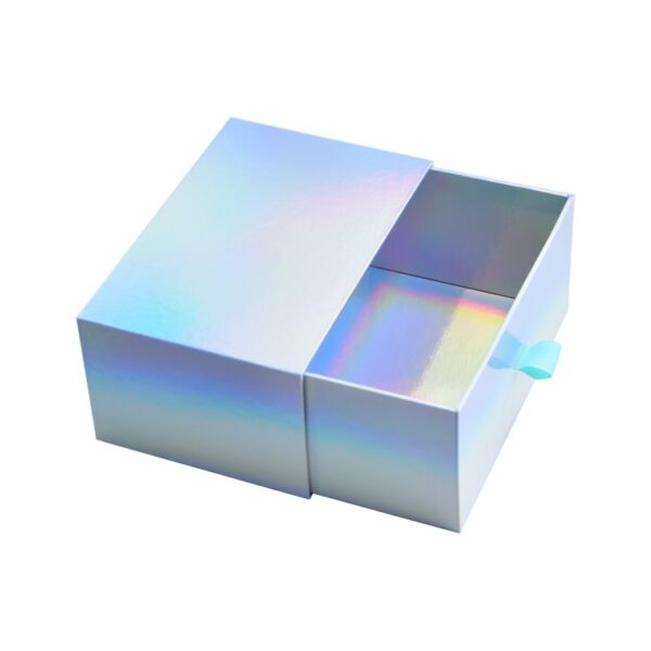 Holographic Paper Drawer Boxes Packaging Rainbow Sliding Paper Cardboard Gift Box for Cosmetics Packaging