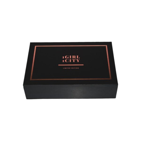 Lid and Base Gift Box with Satin Holder and Rose Gold Hot Foil Stamping Logo for Lingerie Packaging