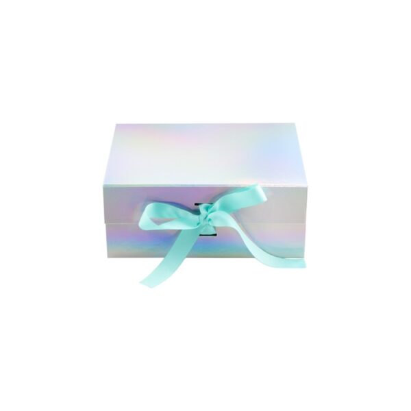 Luxury Handmade Holographic Collapsible Magnetic Gift Box Rainbow A5 Deep Gift Boxes with Silk Ribbon