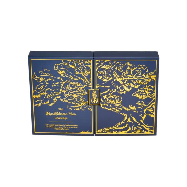 Luxury Navy Blue Color Double Doors Open Cardboard Packaging Gift Box With Full Gold Hot Foil Stamping