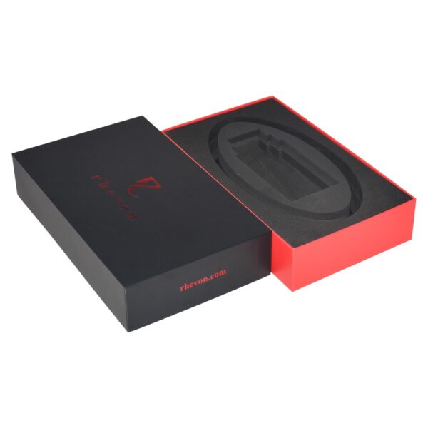 Luxury Rigid Presentation Gift Boxes for Men Belt Packaging with EVA Holder and Hot Foil Stamping Patterns