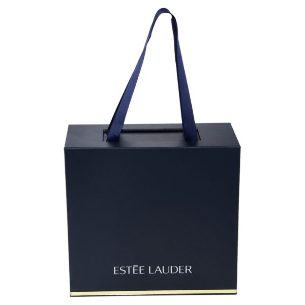 Navy Blue Magnetic Gift Boxes with Changeable Ribbon Estee Lauder Gift Packaging Box with Shredded Paper Fillers