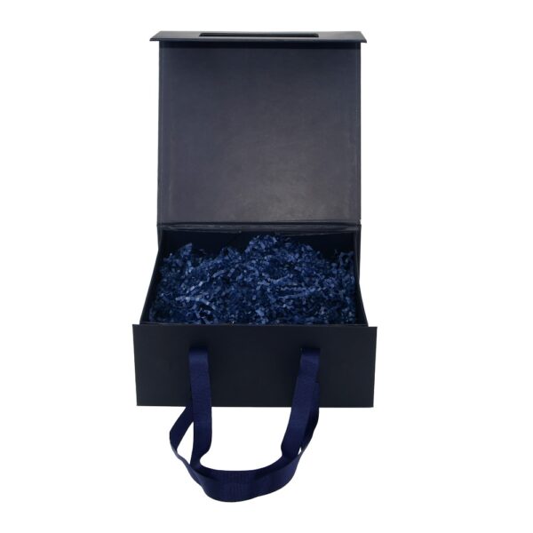 Navy Blue Magnetic Gift Boxes with Changeable Ribbon Estee Lauder Gift Packaging Box with Shredded Paper Fillers