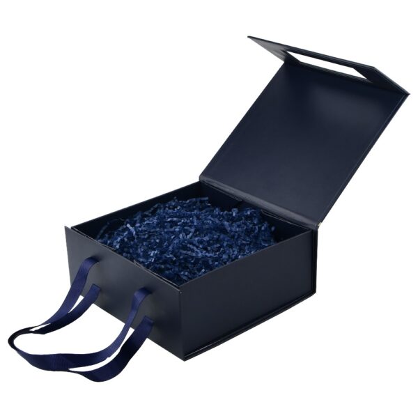 Navy Blue Magnetic Gift Boxes with Changeable Ribbon Estee Lauder Gift Packaging Box with Shredded Paper Fillers