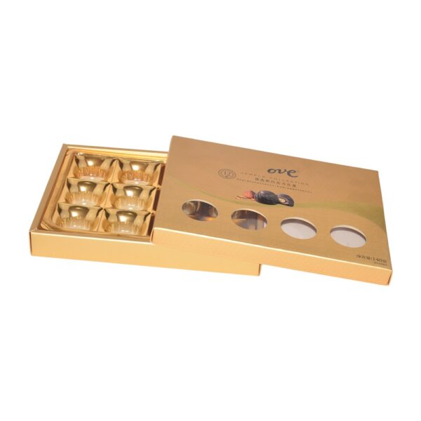 OEM High Quality Gold Cardboard Paper Gift Box for Chocolate Packaging with Clear Window and Plastic Tray