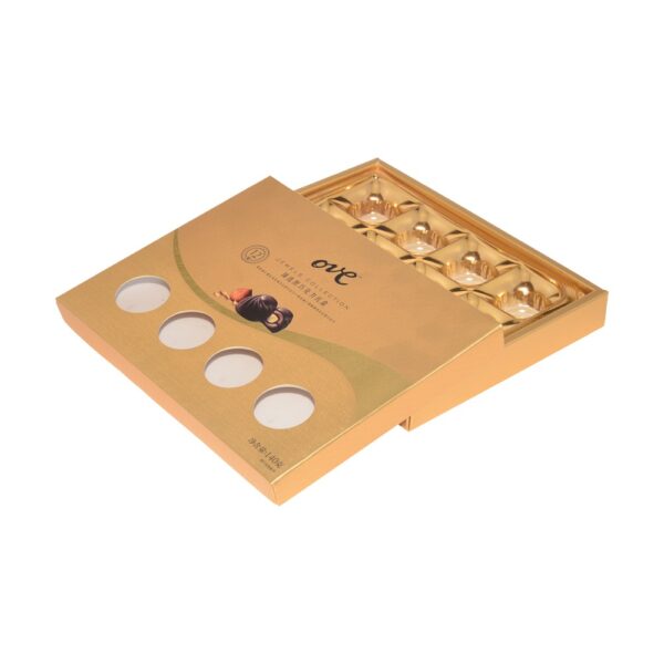 OEM High Quality Gold Cardboard Paper Gift Box for Chocolate Packaging with Clear Window and Plastic Tray
