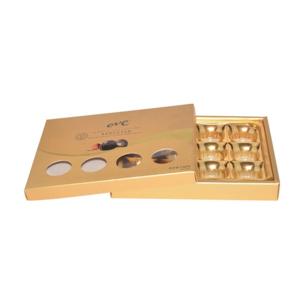 OEM High Quality Gold Cardboard Paper Gift Box for Chocolate Packaging with Clear Window and Plastic Tray