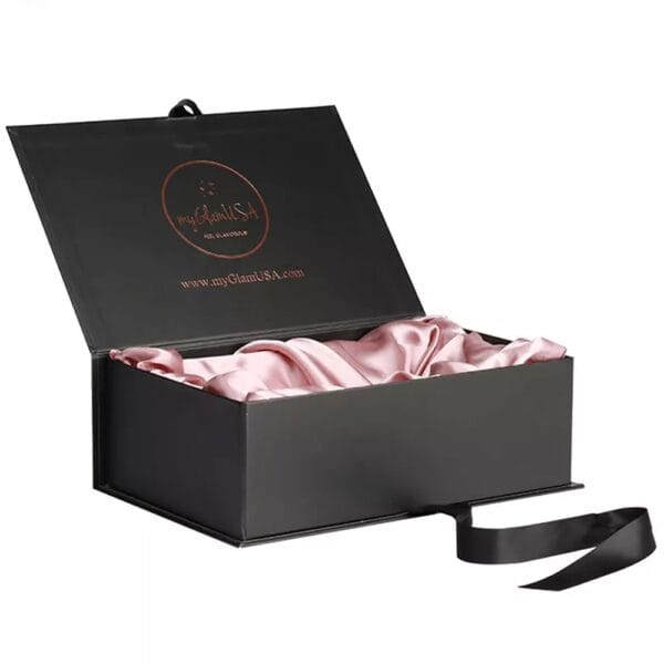 Premium Customized Portable Clamshell Gift Boxes for Bundle Wig Hair Extension Packaging with Satin Holder Premium Customized Portable Clamshell Gift Boxes for Bundle Wig Hair Extension Packaging with Satin Holder