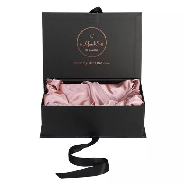 Premium Customized Portable Clamshell Gift Boxes for Bundle Wig Hair Extension Packaging with Satin Holder (Boîtes cadeaux portables personnalisées pour l'emballage de perruques et d'extensions de cheveux avec support en satin)