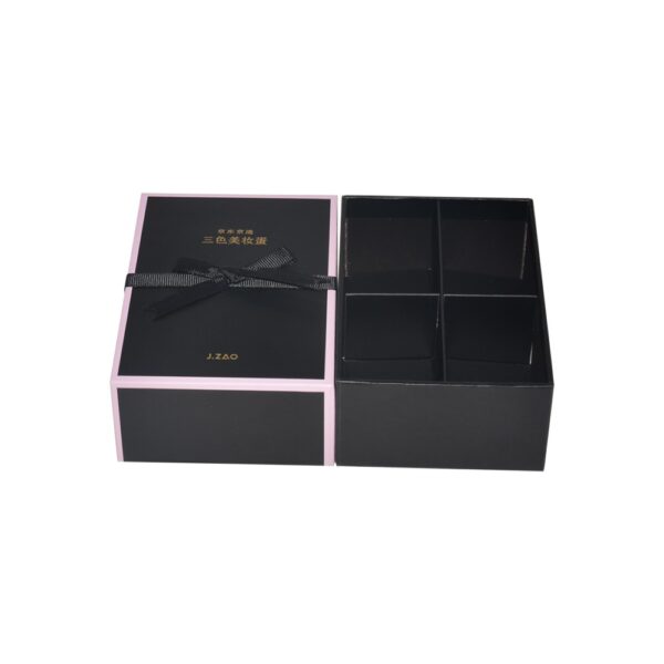 Rigid Setup Top and Bottom Gift Box for Beauty Blender Packaging with Silk Bowknot and Cardboard Dividers