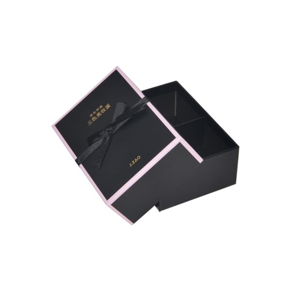 Rigid Setup Top and Bottom Gift Box for Beauty Blender Packaging with Silk Bowknot and Cardboard Dividers