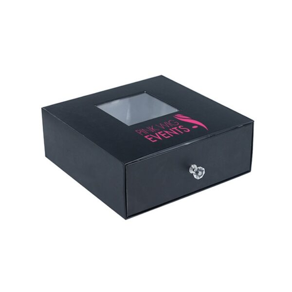 Satin Lined Wigs Packaging Box Human Virgin Hair Extension Drawer Gift Box with Diamond Knob and Clear Window