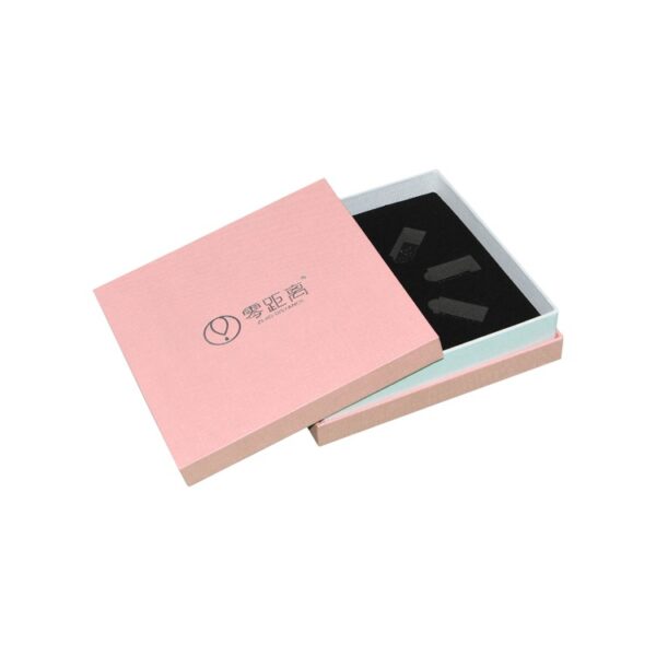 Texture Custom Lid and Base Cardboard Rectangle Pink Gift Box with Velvet Holder for Skincare Packaging