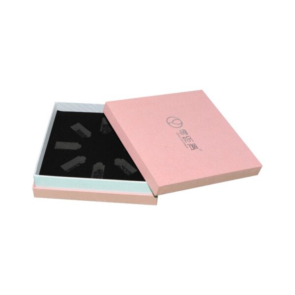 Texture Custom Lid and Base Cardboard Rectangle Pink Gift Box with Velvet Holder for Skincare Packaging
