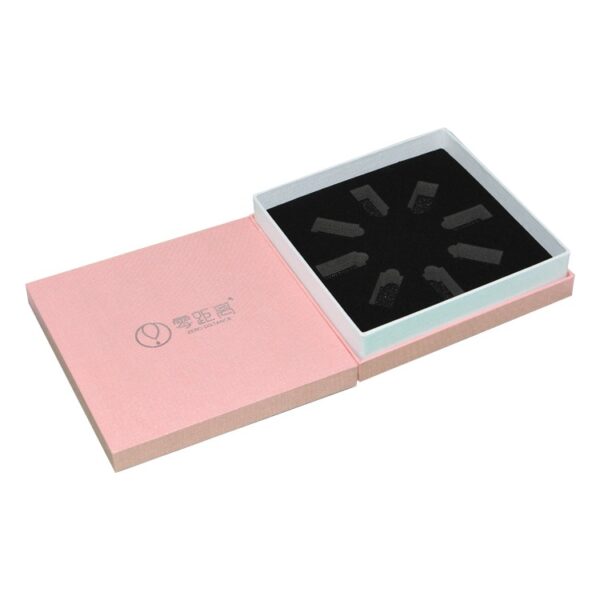 Texture Custom Lid and Base Cardboard Rectangle Pink Gift Box with Velvet Holder for Skincare Packaging