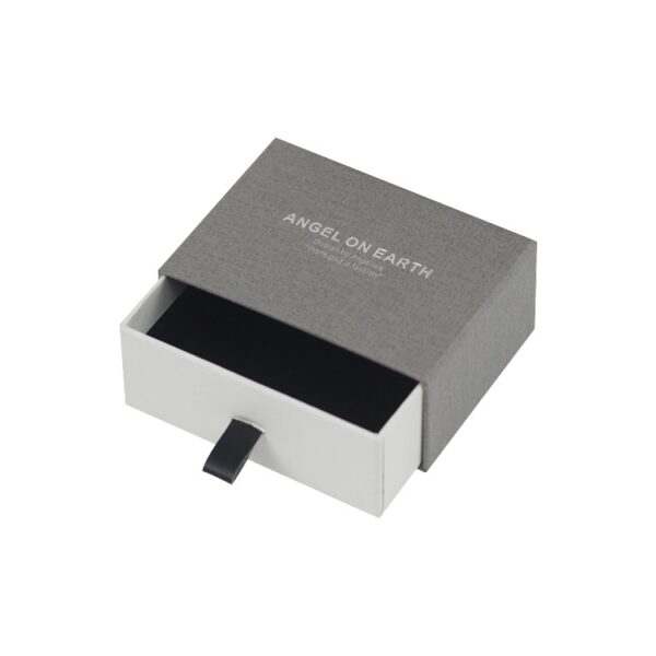 Texture Paper Sliding Drawer Gift Box for Jewelry Packaging with Leather Handle and Silver Hot Foil Stamping Logo
