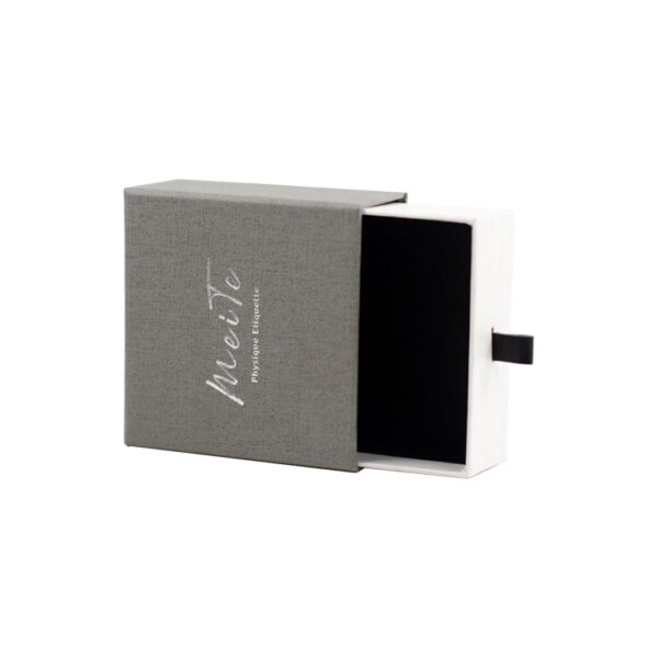 Texture Paper Sliding Drawer Gift Box for Jewelry Packaging with Leather Handle and Silver Hot Foil Stamping Logo