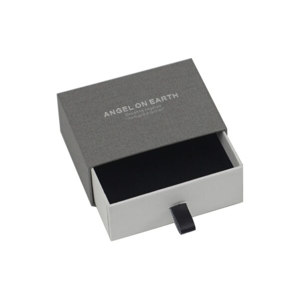 Texture Paper Sliding Drawer Gift Box for Jewelry Packaging with Leather Handle and Silver Hot Foil Stamping Logo