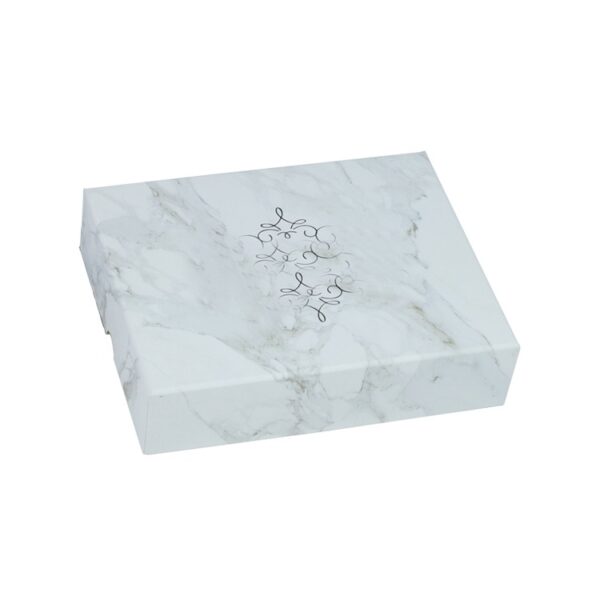 White Marble Pattern Rigid Setup Lid and Base Paper Gift Boxes for Chocolate Packaging with 15 Cardboard Dividers