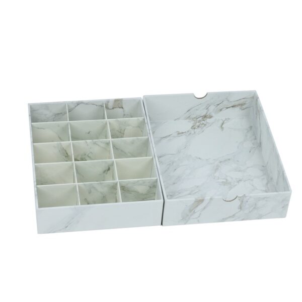 White Marble Pattern Rigid Setup Lid and Base Paper Gift Boxes for Chocolate Packaging with 15 Cardboard Dividers