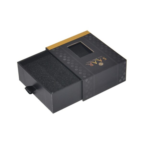Wholesale Custom Perfume Bottle Packaging Box, Paper Sliding Drawer Box with Clear Window and Silk Handle