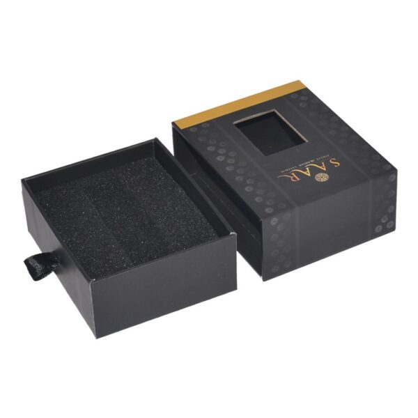 Wholesale Custom Perfume Bottle Packaging Box, Paper Sliding Drawer Box with Clear Window and Silk Handle