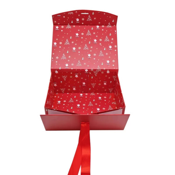 Scatola regalo pieghevole natalizia personalizzata con chiusura a nastro Scatola regalo pieghevole natalizia personalizzata con chiusura a nastro
