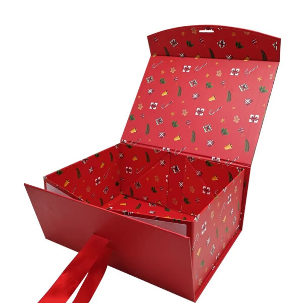 Individuell bedruckte, stabile Weihnachts-Geschenkbox mit Schleifenverschluss