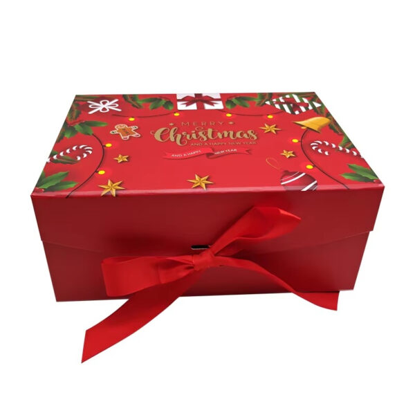 Individuell bedruckte, stabile Weihnachts-Geschenkbox mit Schleifenverschluss