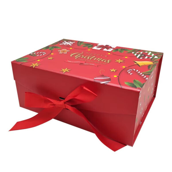 Individuell bedruckte, stabile Weihnachts-Geschenkbox mit Schleifenverschluss