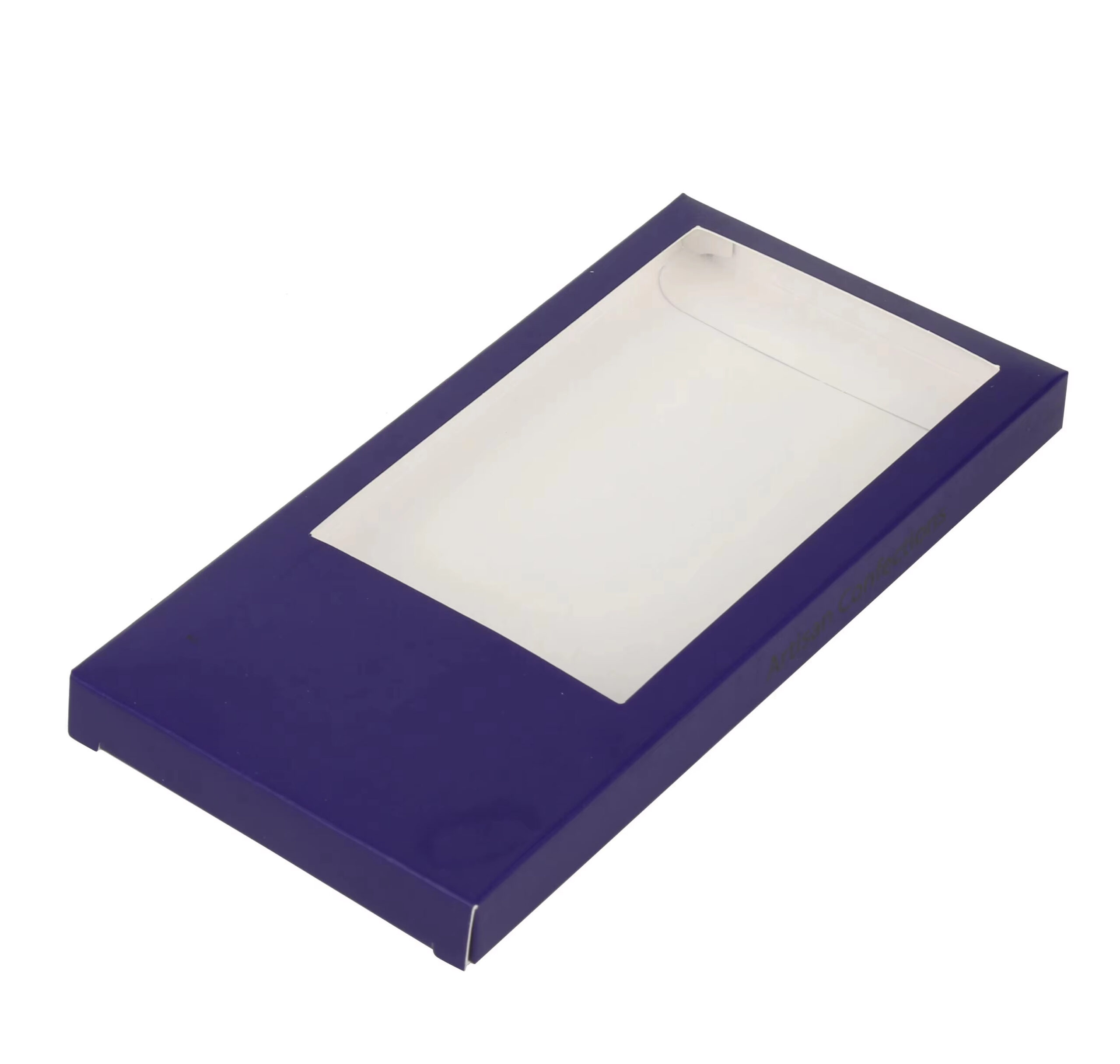 Cajas plegables con ventana transparente impresas en púrpura a medida