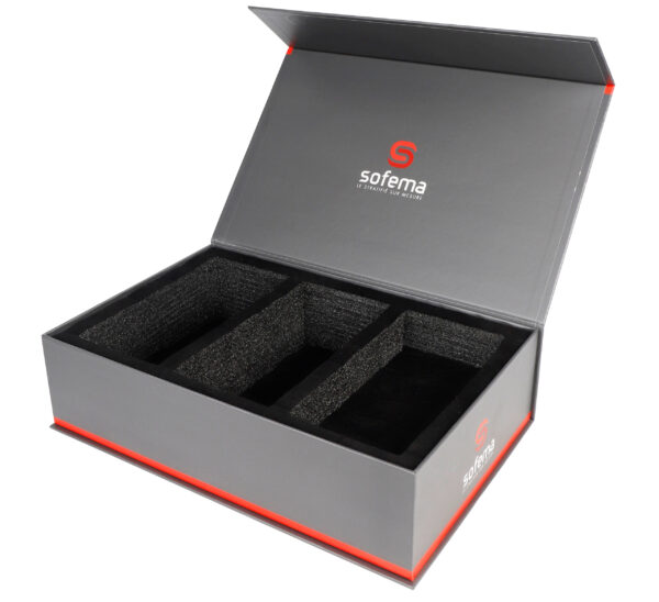 Caja rígida de presentación para productos laminados con inserto de espuma